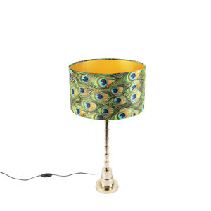 Stolová lampa v štýle art deco so zamatovým odtieňom páv 35 cm - Pisos
