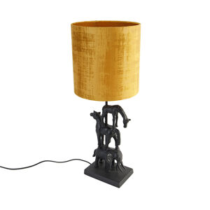Vintage stolná lampa čierna látkové tienidlo žltá 25 cm - Dier Tre