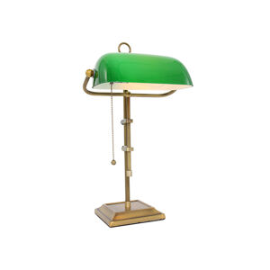 Vintage stolná lampa bronzová so zeleným sklom - Morgan