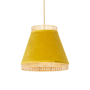 Vidiecka závesná lampa žltý zamat s trstinou 45 cm - kudrlinka Frills