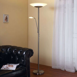 Klasická podlahová lampa hliníková s lampou na čítanie vrátane LED a stmievača - Ragna