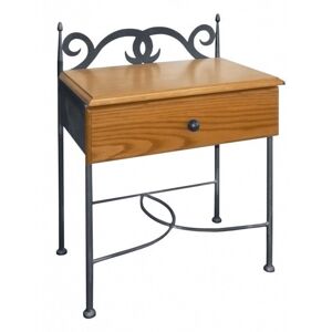 IRON-ART Nočný stolík CARTAGENA - so zásuvkou, kov + drevo