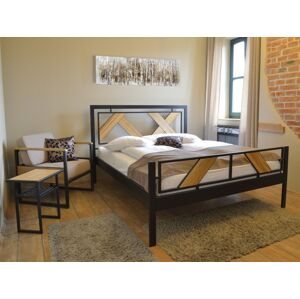 IRON-ART DOVER - kovová posteľ v industriálnom štýle 180 x 200 cm, kov + drevo